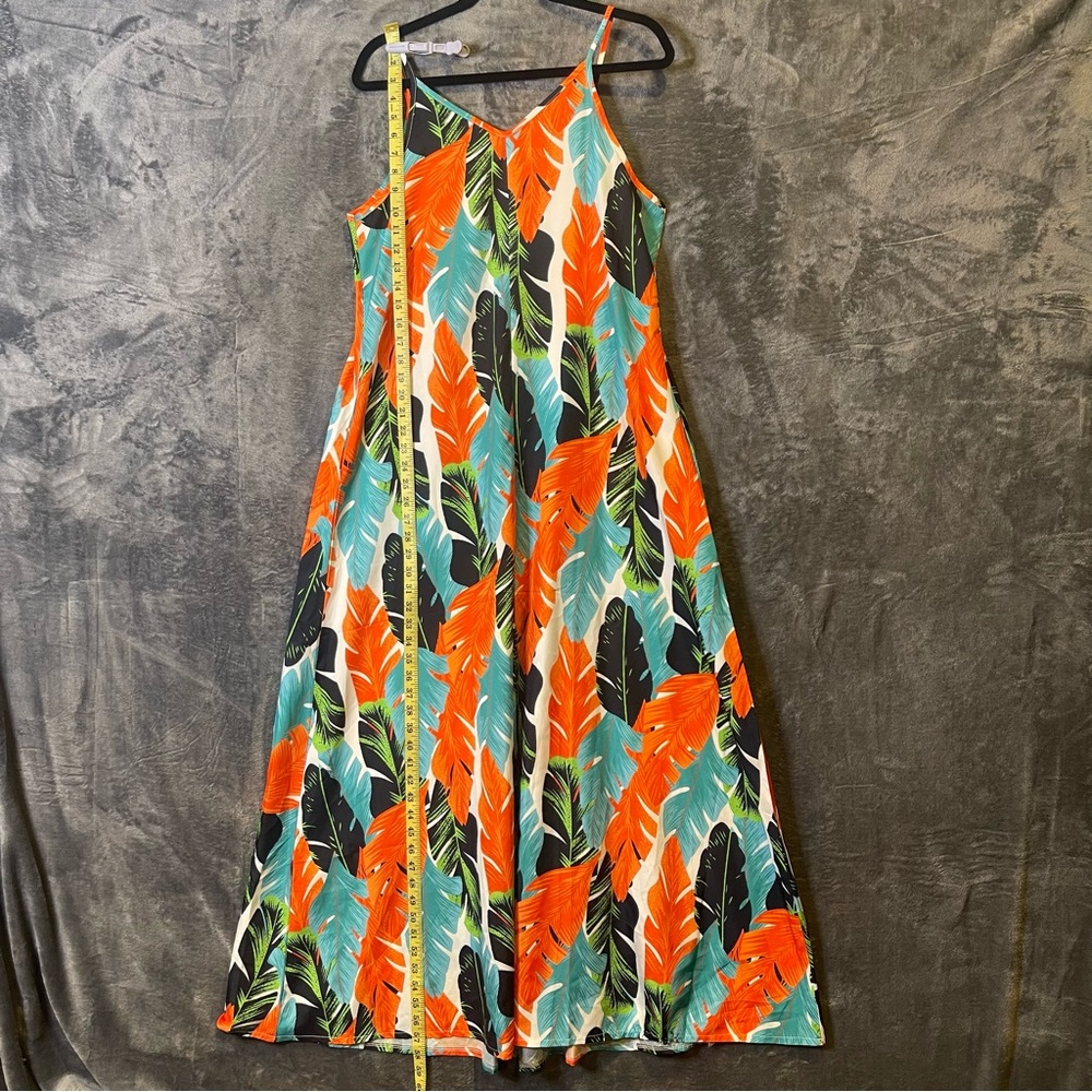 Women’s Large Tropical Leaf Print Maxi Summer Dress Resort Vacation Casual - Picture 10 of 16